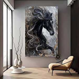 Siyah Beyaz At Portresi – Modern Ofis Ve Ev Dekoru – Hazır Asılabilir 40x60 cm