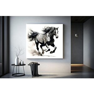 Siyah At Duvar Sanatı; Siyah At Kanvas Baskısı; At Duvar Sanatı; Büyük Boy Hayvan Duvar Sanatı