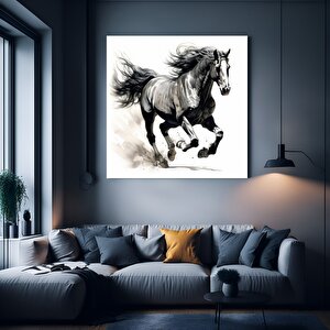 Siyah At Duvar Sanatı; Siyah At Kanvas Baskısı; At Duvar Sanatı; Büyük Boy Hayvan Duvar Sanatı