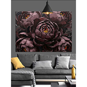 Koyu Fon Üzerinde Koyu Çiçek Dekoratif Kanvas - Mdf Ahşap Tablo 25x35 cm