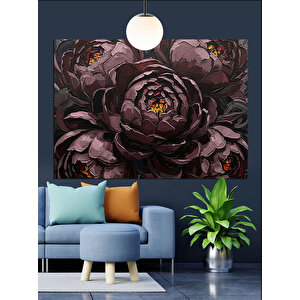 Koyu Fon Üzerinde Koyu Çiçek Dekoratif Kanvas - Mdf Ahşap Tablo