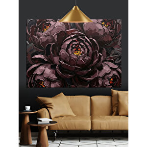 Koyu Fon Üzerinde Koyu Çiçek Dekoratif Kanvas - Mdf Ahşap Tablo 50x70 cm