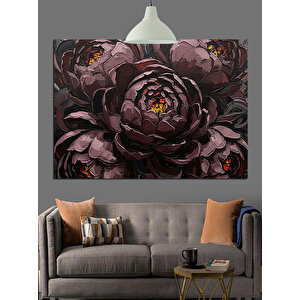 Koyu Fon Üzerinde Koyu Çiçek Dekoratif Kanvas - Mdf Ahşap Tablo 50x70 cm
