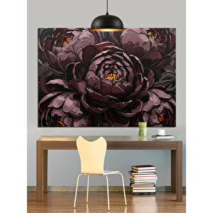 Koyu Fon Üzerinde Koyu Çiçek Dekoratif Kanvas - Mdf Ahşap Tablo
