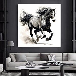 Siyah At Duvar Sanatı; Siyah At Kanvas Baskısı; At Duvar Sanatı; Büyük Boy Hayvan Duvar Sanatı 30x30 cm