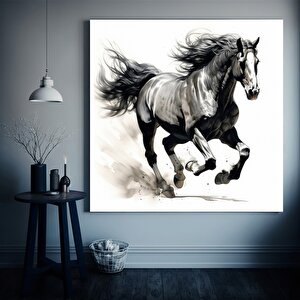 Siyah At Duvar Sanatı; Siyah At Kanvas Baskısı; At Duvar Sanatı; Büyük Boy Hayvan Duvar Sanatı 30x30 cm