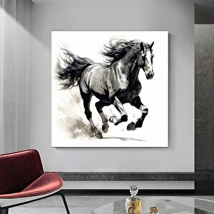 Siyah At Duvar Sanatı; Siyah At Kanvas Baskısı; At Duvar Sanatı; Büyük Boy Hayvan Duvar Sanatı