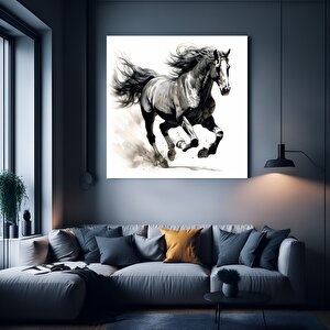 Siyah At Duvar Sanatı; Siyah At Kanvas Baskısı; At Duvar Sanatı; Büyük Boy Hayvan Duvar Sanatı