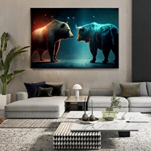 Boğa Ve Ayı Kanvas Duvar Dekoru, Boğa Ve Ayı Baskı Sanatı 90x180 cm