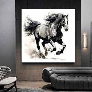 Siyah At Duvar Sanatı; Siyah At Kanvas Baskısı; At Duvar Sanatı; Büyük Boy Hayvan Duvar Sanatı 40x40 cm
