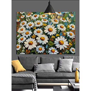 Beyaz Çiçeklerle Papatya Tarlası Dekoratif Kanvas - Mdf Ahşap Tablo 25x35 cm
