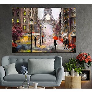 Eyfel Kulesi Kanvas Duvar Sanatı; Paris Manzarası; Fransa Yağlı Boya; Turistik Baskı 80x160 cm
