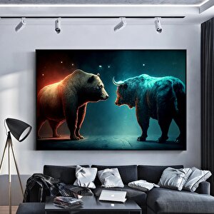 Boğa Ve Ayı Kanvas Duvar Dekoru, Boğa Ve Ayı Baskı Sanatı 80x150 cm