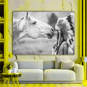 Yemek Odası Kanvası – Siyah Beyaz At Figürü (tekrar) 60x120 cm