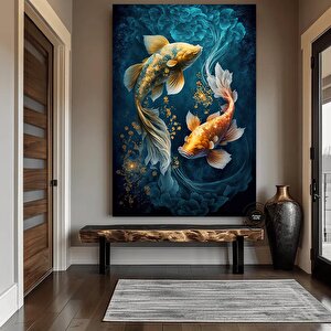 Koi Balığı Kanvas Duvar Sanatı, İki Koi Balığı Doğa Duvar Sanatı, Japon Koi Balığı Büyük Kanvas