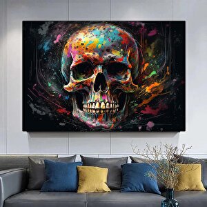 Kanvas Sanati – Renkli Kafatası Soyut Yağlı Boya Stili Duvar Sanatı; Renkli Kafatası Kanvas Resmi Po 50x70 cm