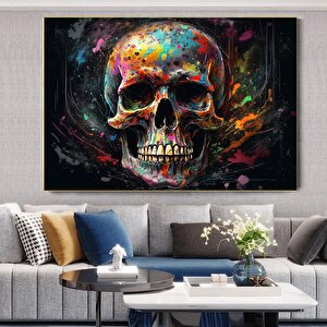 Kanvas Sanati – Renkli Kafatası Soyut Yağlı Boya Stili Duvar Sanatı; Renkli Kafatası Kanvas Resmi Po