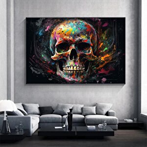 Kanvas Sanati – Renkli Kafatası Soyut Yağlı Boya Stili Duvar Sanatı; Renkli Kafatası Kanvas Resmi Po