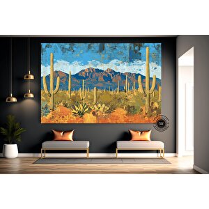 Boho Stil Arizona Kanvas Baskısı; Vintage Yağlı Boya Tarzı Arizona; Boho Arizona Duvar Sanatı; Rusti 120x180 cm