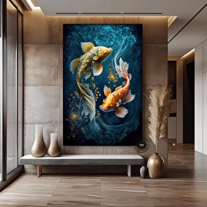 Koi Balığı Kanvas Duvar Sanatı, İki Koi Balığı Doğa Duvar Sanatı, Japon Koi Balığı Büyük Kanvas 60x120 cm