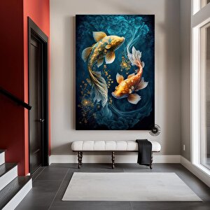 Koi Balığı Kanvas Duvar Sanatı, İki Koi Balığı Doğa Duvar Sanatı, Japon Koi Balığı Büyük Kanvas 60x120 cm