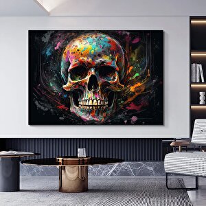 Kanvas Sanati – Renkli Kafatası Soyut Yağlı Boya Stili Duvar Sanatı; Renkli Kafatası Kanvas Resmi Po 40x60 cm