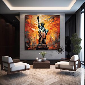 Özgürlük Heykeli New York Abd Soyut Modern Tablo; Çerçeveli Kanvas Poster Baskısı; Ev/ofis Dekoru; H 70x70 cm
