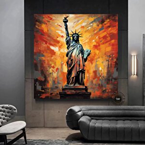 Özgürlük Heykeli New York Abd Soyut Modern Tablo; Çerçeveli Kanvas Poster Baskısı; Ev/ofis Dekoru; H 70x70 cm