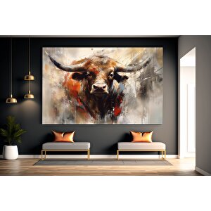 Boğa Kanvas Tablosu, Renkli Boğa, Dağ İneği, Soyut Hayvan Sanatı 40x60 cm