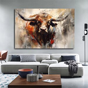 Boğa Kanvas Tablosu, Renkli Boğa, Dağ İneği, Soyut Hayvan Sanatı 40x60 cm
