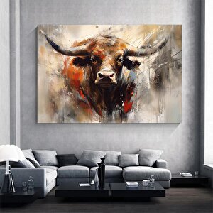 Boğa Kanvas Tablosu, Renkli Boğa, Dağ İneği, Soyut Hayvan Sanatı