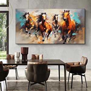 Büyük Boy Modern Soyut Altın Geometrik Hayvanlar, Koşan Atlar Temalı Duvar Tablosu