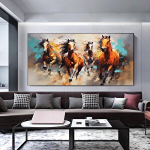 Büyük Boy Modern Soyut Altın Geometrik Hayvanlar, Koşan Atlar Temalı Duvar Tablosu 30x60 cm