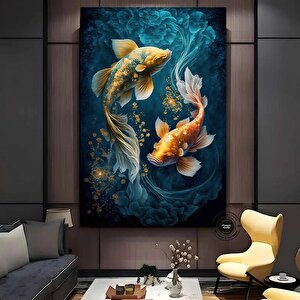 Koi Balığı Kanvas Duvar Sanatı, İki Koi Balığı Doğa Duvar Sanatı, Japon Koi Balığı Büyük Kanvas