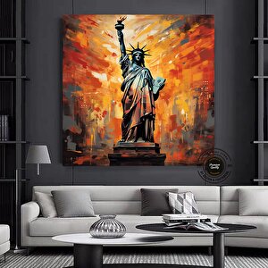 Özgürlük Heykeli New York Abd Soyut Modern Tablo; Çerçeveli Kanvas Poster Baskısı; Ev/ofis Dekoru; H 120x120 cm