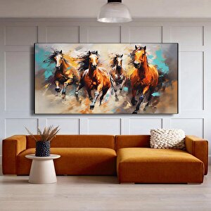 Büyük Boy Modern Soyut Altın Geometrik Hayvanlar, Koşan Atlar Temalı Duvar Tablosu