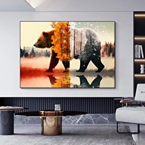 Ayı Temalı Kanvas Tablo, Ağaç Ve Doğa Manzaralı, Asılmaya Hazır Modern Duvar Dekoru 20x30 cm