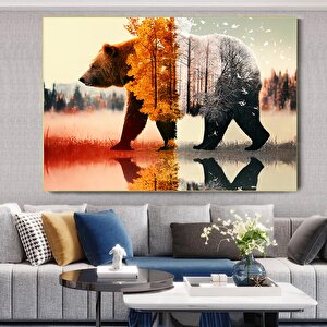 Ayı Temalı Kanvas Tablo, Ağaç Ve Doğa Manzaralı, Asılmaya Hazır Modern Duvar Dekoru