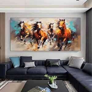 Büyük Boy Modern Soyut Altın Geometrik Hayvanlar, Koşan Atlar Temalı Duvar Tablosu