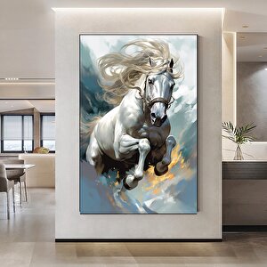 Beyaz At Kanvas Tablosu, Vahşi At Duvar Sanatı, At Kanvas Tablosu, Beyaz At Posteri 40x60 cm