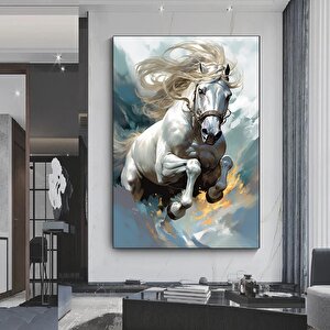 Beyaz At Kanvas Tablosu, Vahşi At Duvar Sanatı, At Kanvas Tablosu, Beyaz At Posteri 70x100 cm