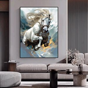 Beyaz At Kanvas Tablosu, Vahşi At Duvar Sanatı, At Kanvas Tablosu, Beyaz At Posteri 70x100 cm