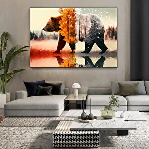 Ayı Temalı Kanvas Tablo, Ağaç Ve Doğa Manzaralı, Asılmaya Hazır Modern Duvar Dekoru