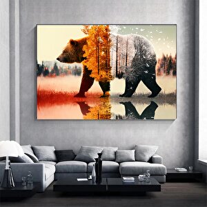 Ayı Temalı Kanvas Tablo, Ağaç Ve Doğa Manzaralı, Asılmaya Hazır Modern Duvar Dekoru