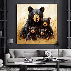 Ayı Ailesi Kanvas Tablo – Doğa Temalı Hayvan Duvar Sanatı – İlham Veren Orman Dekoru 50x50 cm