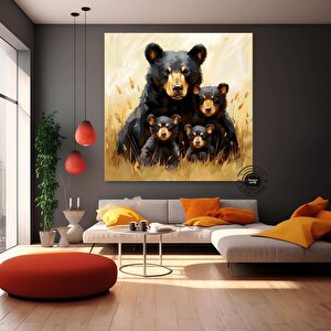 Ayı Ailesi Kanvas Tablo – Doğa Temalı Hayvan Duvar Sanatı – İlham Veren Orman Dekoru