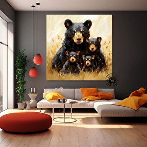Ayı Ailesi Kanvas Tablo – Doğa Temalı Hayvan Duvar Sanatı – İlham Veren Orman Dekoru