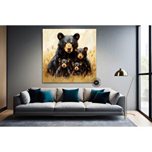 Ayı Ailesi Kanvas Tablo – Doğa Temalı Hayvan Duvar Sanatı – İlham Veren Orman Dekoru