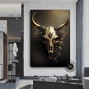 Vintage Boğa Kafatası Kanvas; Southwestern 60x120 cm