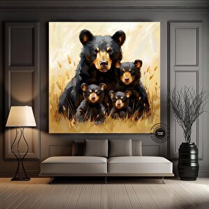 Ayı Ailesi Kanvas Tablo – Doğa Temalı Hayvan Duvar Sanatı – İlham Veren Orman Dekoru 70x70 cm